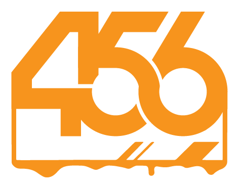 456 Print Co Screen Printing Shop in Knoxville, TN. Screen Printing Shop Logo with Orange and White Graphics Reading "456 Print Co"